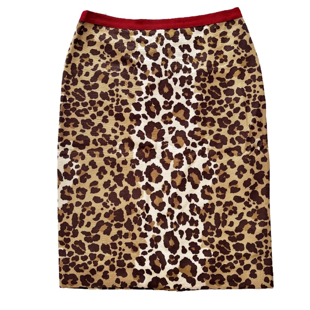 Moschino Leopard Print Pencil Skirt in Brown Tan/Khaki With Red Accent Size 6 US